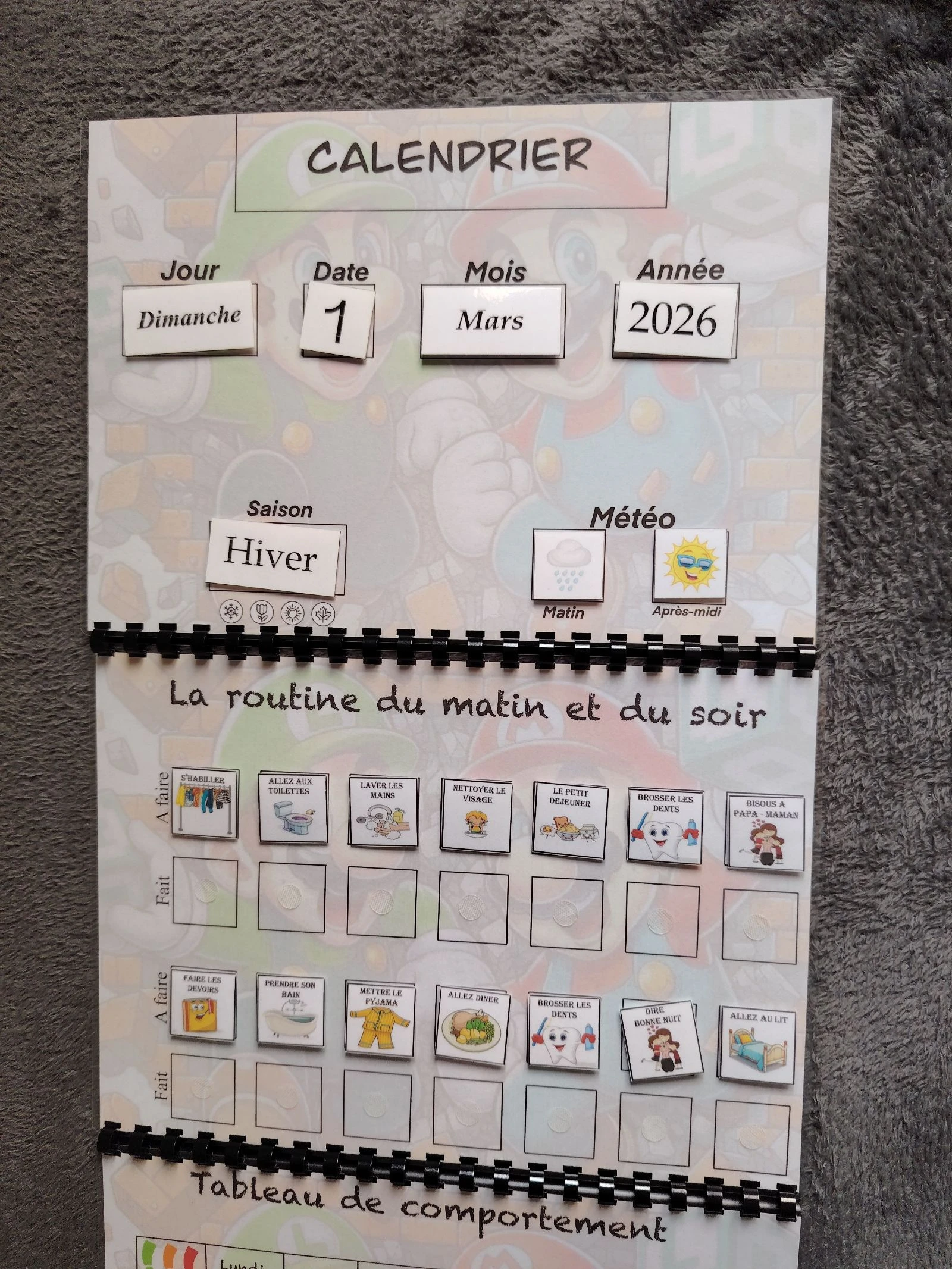 Trio Mario le calendrier plus routine plus comportement 